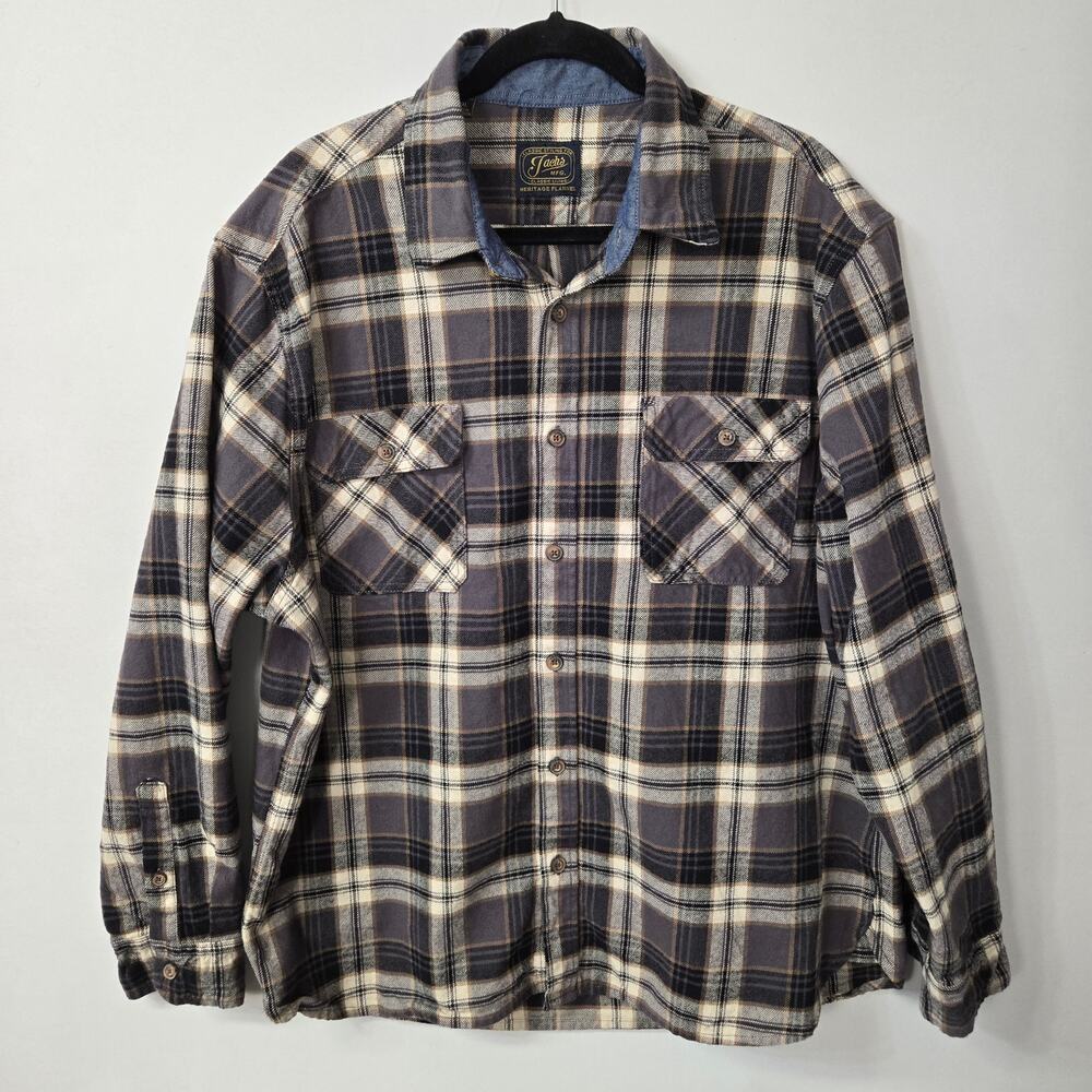 Jachs Heritage Plaid Flannel Shirt – Gray/Cream – Men’s XXL – Heavyweight Cotton